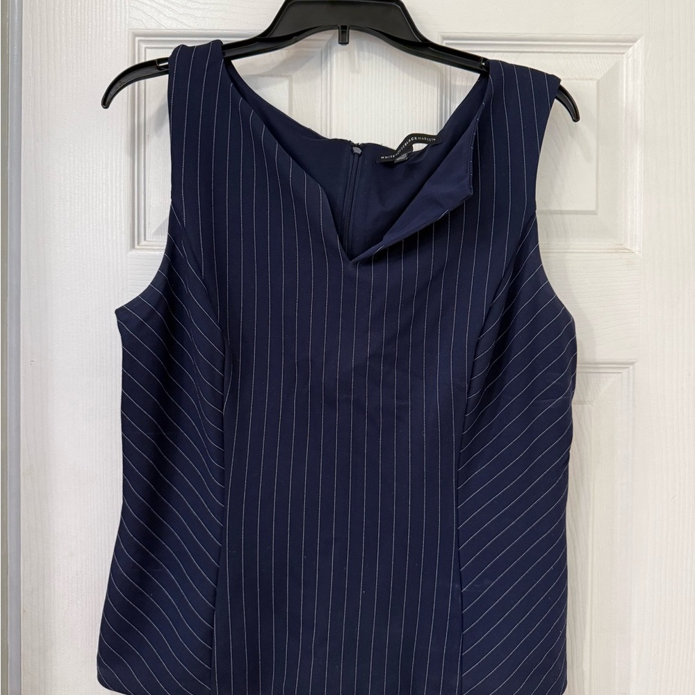 White House Black Market Navy Pinstripe Blouse